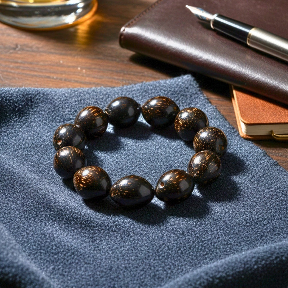 THE MEN THING Bead Bracelet COCOSOUL - 17mm Wooden Beads Bracelet with Natural Stone - Adjustable Bracelet