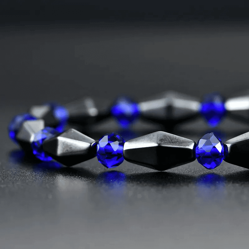 THE MEN THING Bead Bracelet CONE SHAPE BLUE - Beads Bracelet with Natural Stone - "7" inch Stretch Bracelet for Men & Boys