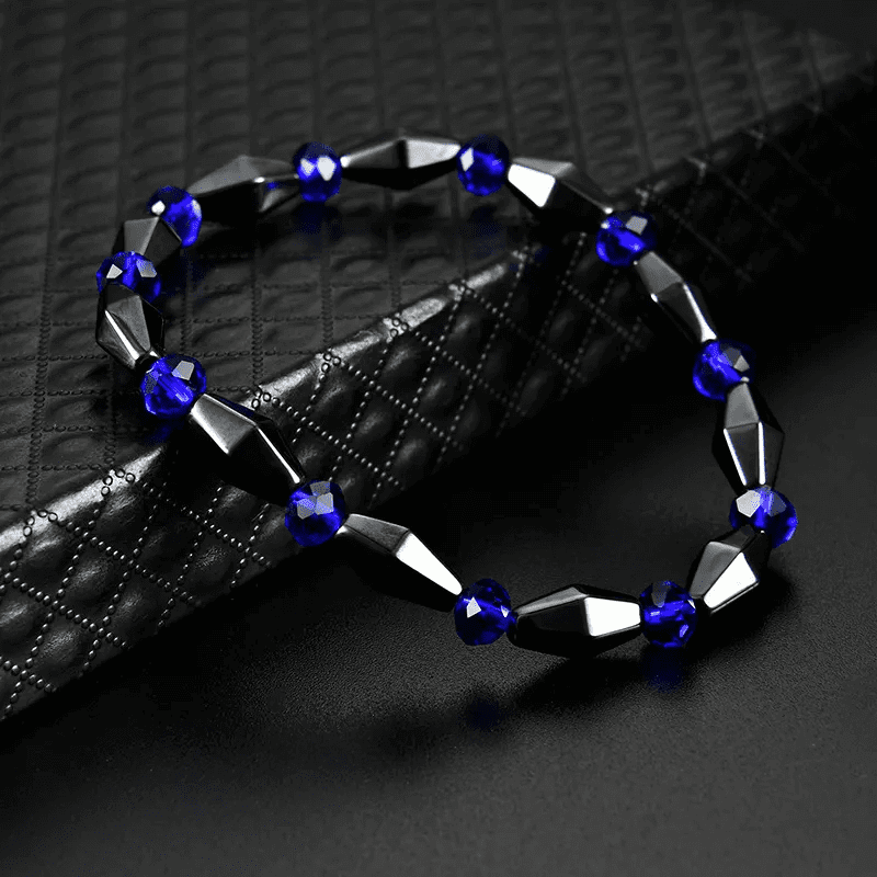 THE MEN THING Bead Bracelet CONE SHAPE BLUE - Beads Bracelet with Natural Stone - "7" inch Stretch Bracelet for Men & Boys