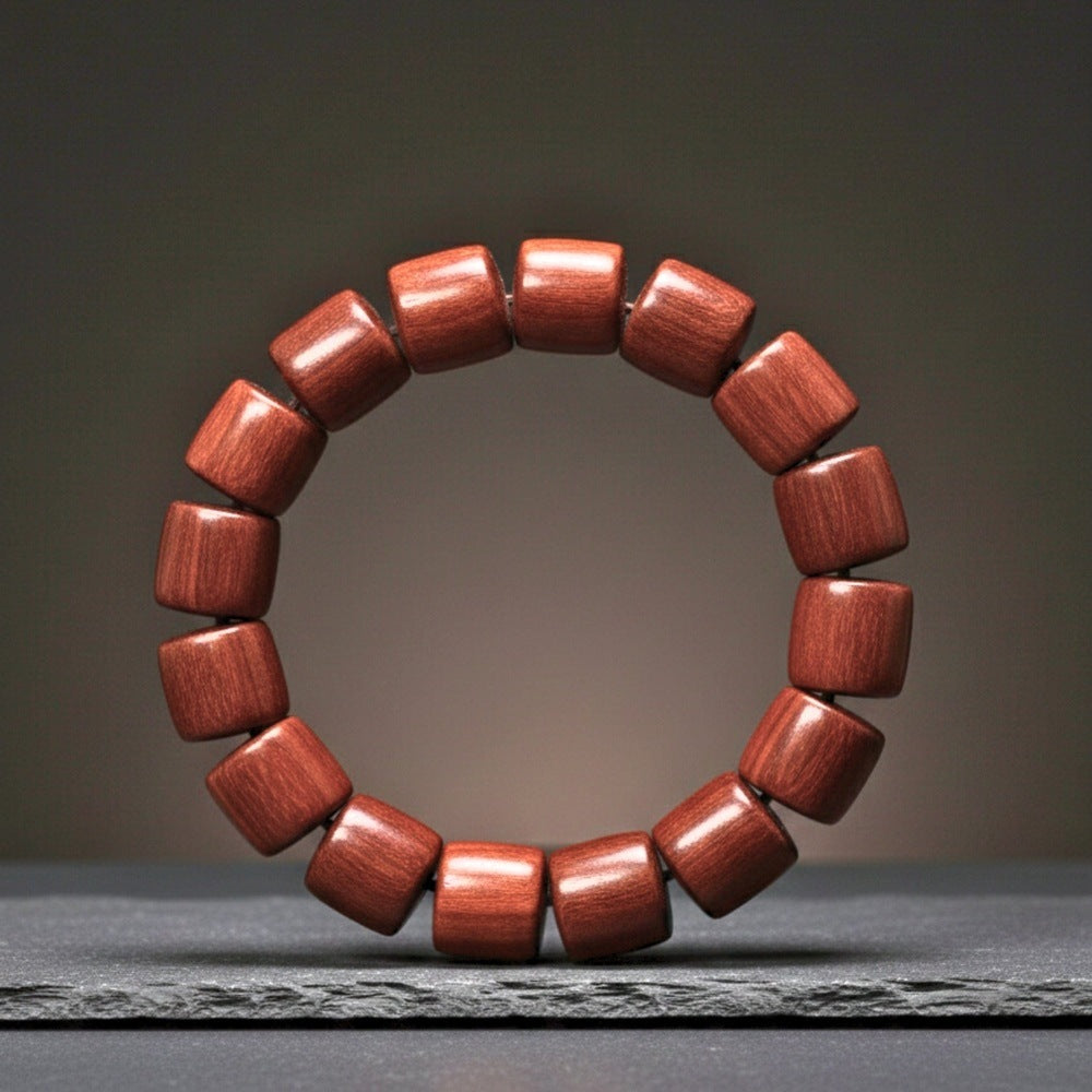 THE MEN THING Bead Bracelet CRIMSON TIMBER - 16mm Wooden Beads Bracelet with Natural Stone - Adjustable Bracelet