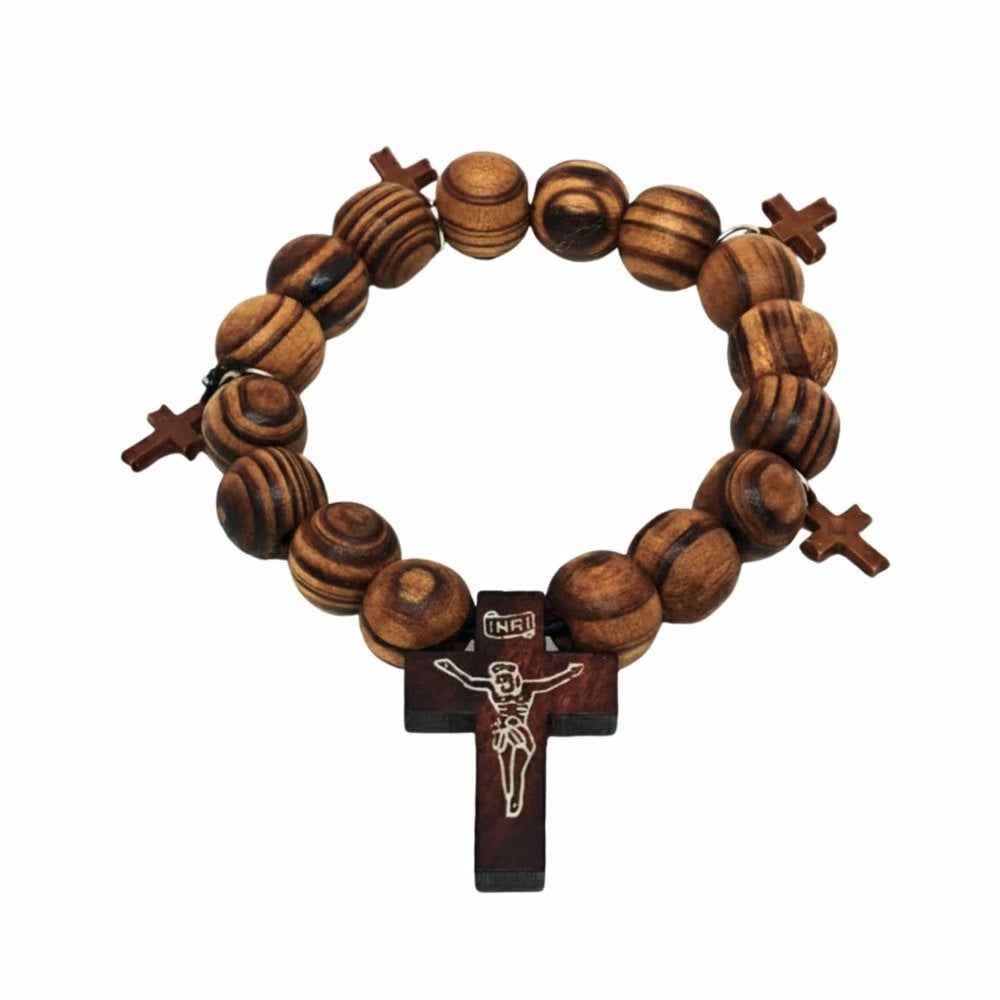 THE MEN THING Bead Bracelet DIVINEWOOD ROSARY - 14mm Wooden Beads Bracelet with Natural Stone - Adjustable Bracelet