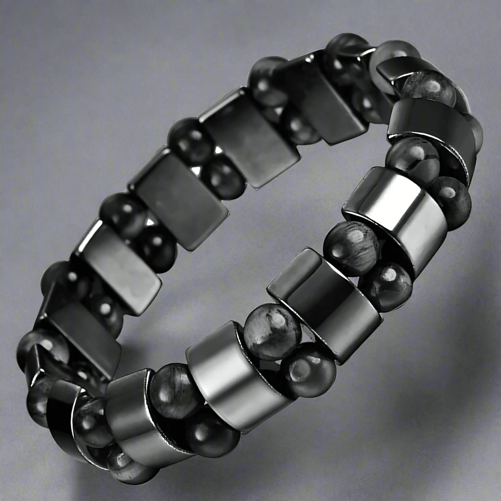 THE MEN THING Bead Bracelet DOUBLE HEMATITE - Beads Bracelet with Natural Stone - "7" inch Stretch Bracelet for Men & Boys