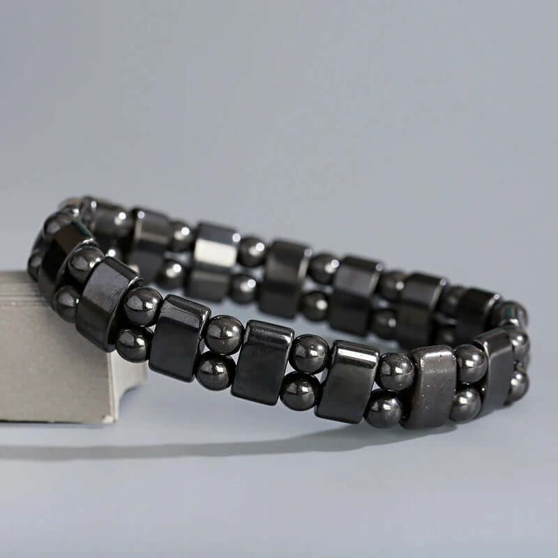 THE MEN THING Bead Bracelet DOUBLE HEMATITE - Beads Bracelet with Natural Stone - "7" inch Stretch Bracelet for Men & Boys