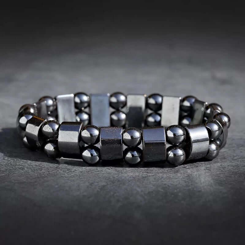 THE MEN THING Bead Bracelet DOUBLE HEMATITE - Beads Bracelet with Natural Stone - "7" inch Stretch Bracelet for Men & Boys