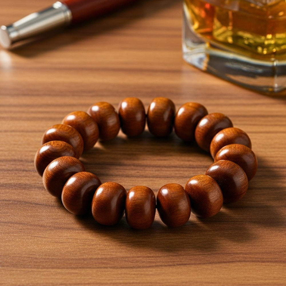 THE MEN THING Bead Bracelet EVOOAK - 19mm Wooden Beads Bracelet with Natural Stone - Adjustable Bracelet