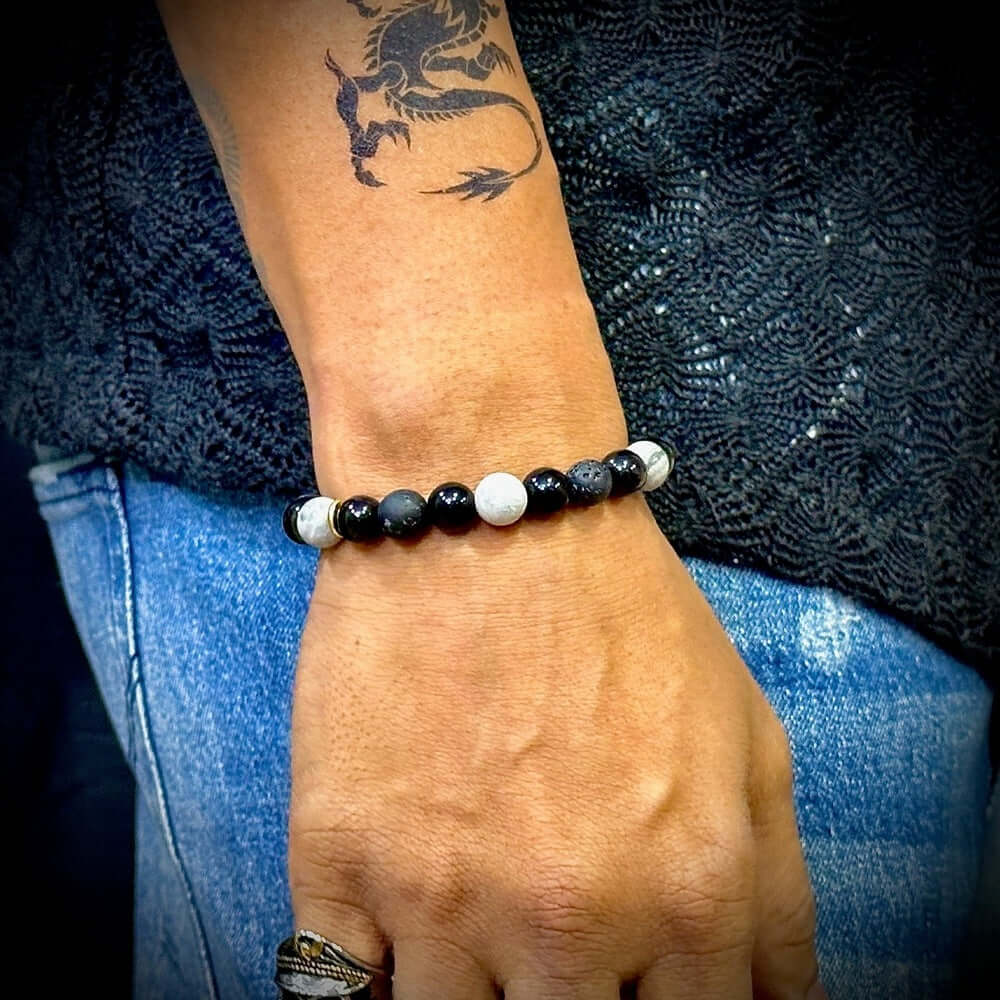 THE MEN THING Bead Bracelet MAGIC NIGHT - Beads Bracelet with Natural Stone - Stretch / Adjustable Bracelet for Men & Boys