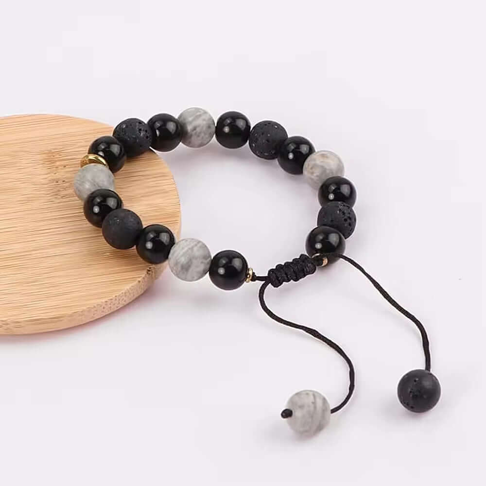 THE MEN THING Bead Bracelet MAGIC NIGHT - Beads Bracelet with Natural Stone - Stretch / Adjustable Bracelet for Men & Boys