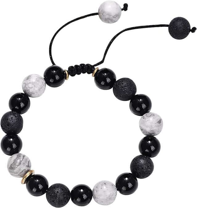 THE MEN THING Bead Bracelet MAGIC NIGHT - Beads Bracelet with Natural Stone - Stretch / Adjustable Bracelet for Men & Boys