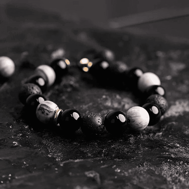 THE MEN THING Bead Bracelet MAGIC NIGHT - Beads Bracelet with Natural Stone - Stretch / Adjustable Bracelet for Men & Boys