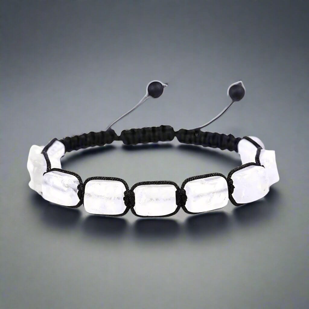 THE MEN THING Bead Bracelet MOONSTONE SQUARE - Beads Bracelet with Natural Stone - Adjustable Bracelet for Men & Boys