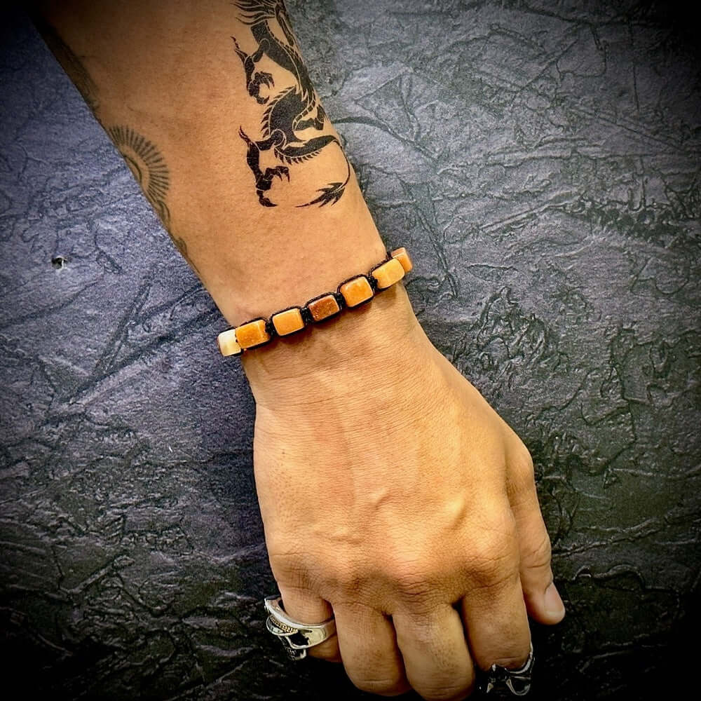 THE MEN THING Bead Bracelet MOSAIC SQUARE - Beads Bracelet with Natural Stone - Adjustable Bracelet for Men & Boys