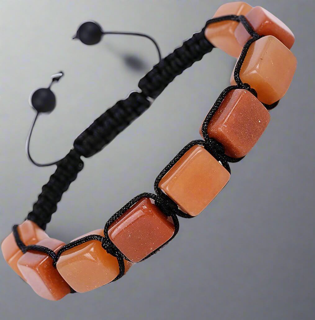 THE MEN THING Bead Bracelet MOSAIC SQUARE - Beads Bracelet with Natural Stone - Adjustable Bracelet for Men & Boys