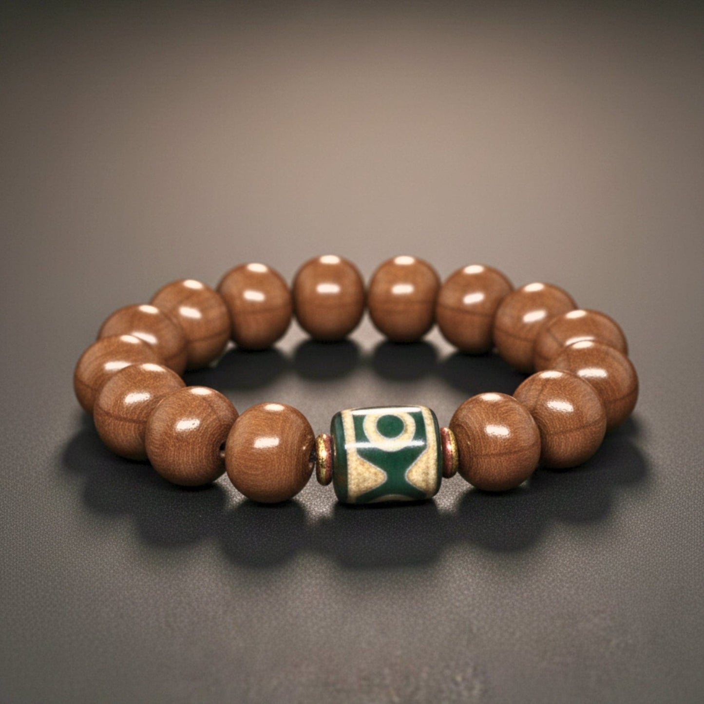 THE MEN THING Bead Bracelet MYSTIC AXIS - 15mm Wooden Beads Bracelet with Natural Stone - Adjustable Bracelet