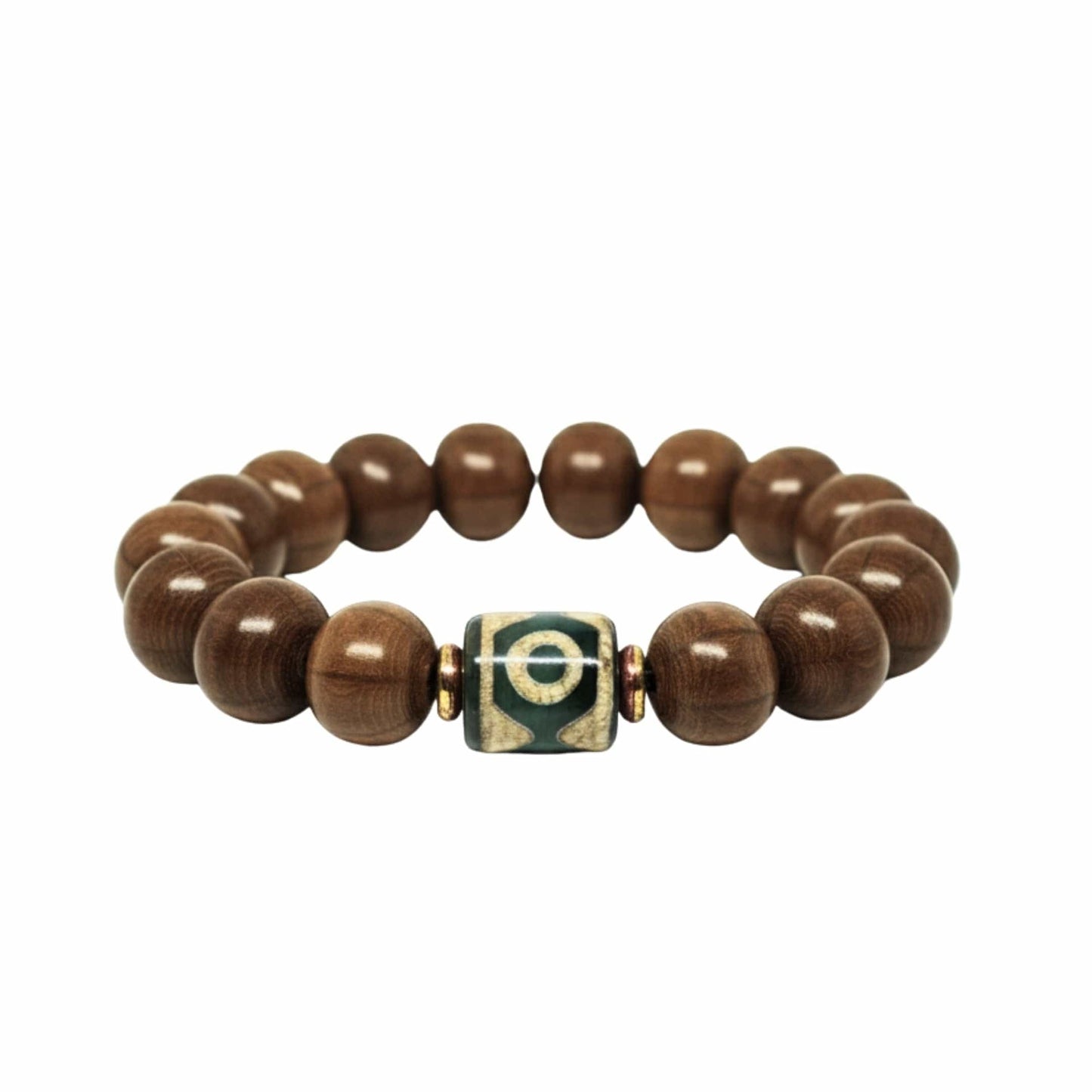 THE MEN THING Bead Bracelet MYSTIC AXIS - 15mm Wooden Beads Bracelet with Natural Stone - Adjustable Bracelet