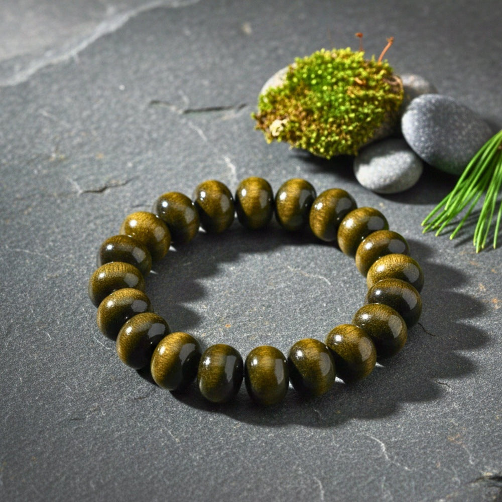 THE MEN THING Bead Bracelet MYSTIC GAZE - 16mm Wooden Beads Bracelet with Natural Stone - Adjustable Bracelet