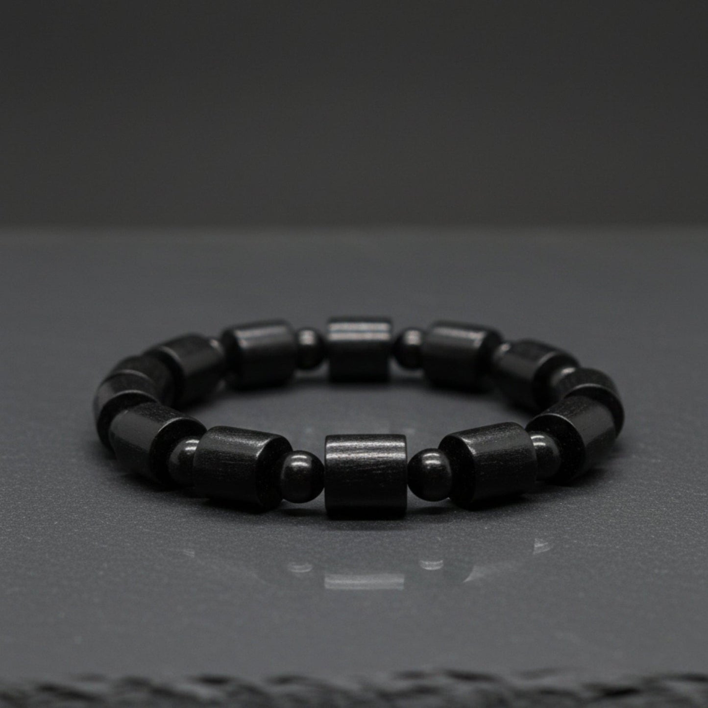 THE MEN THING Bead Bracelet NOIR VAULT - 14mm Wooden Beads Bracelet with Natural Stone - Adjustable Bracelet