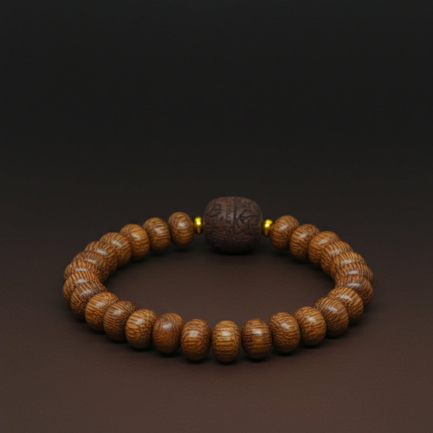 THE MEN THING Bead Bracelet OAKEN BEAD - 10mm Wooden Beads Bracelet with Natural Stone - Adjustable Bracelet