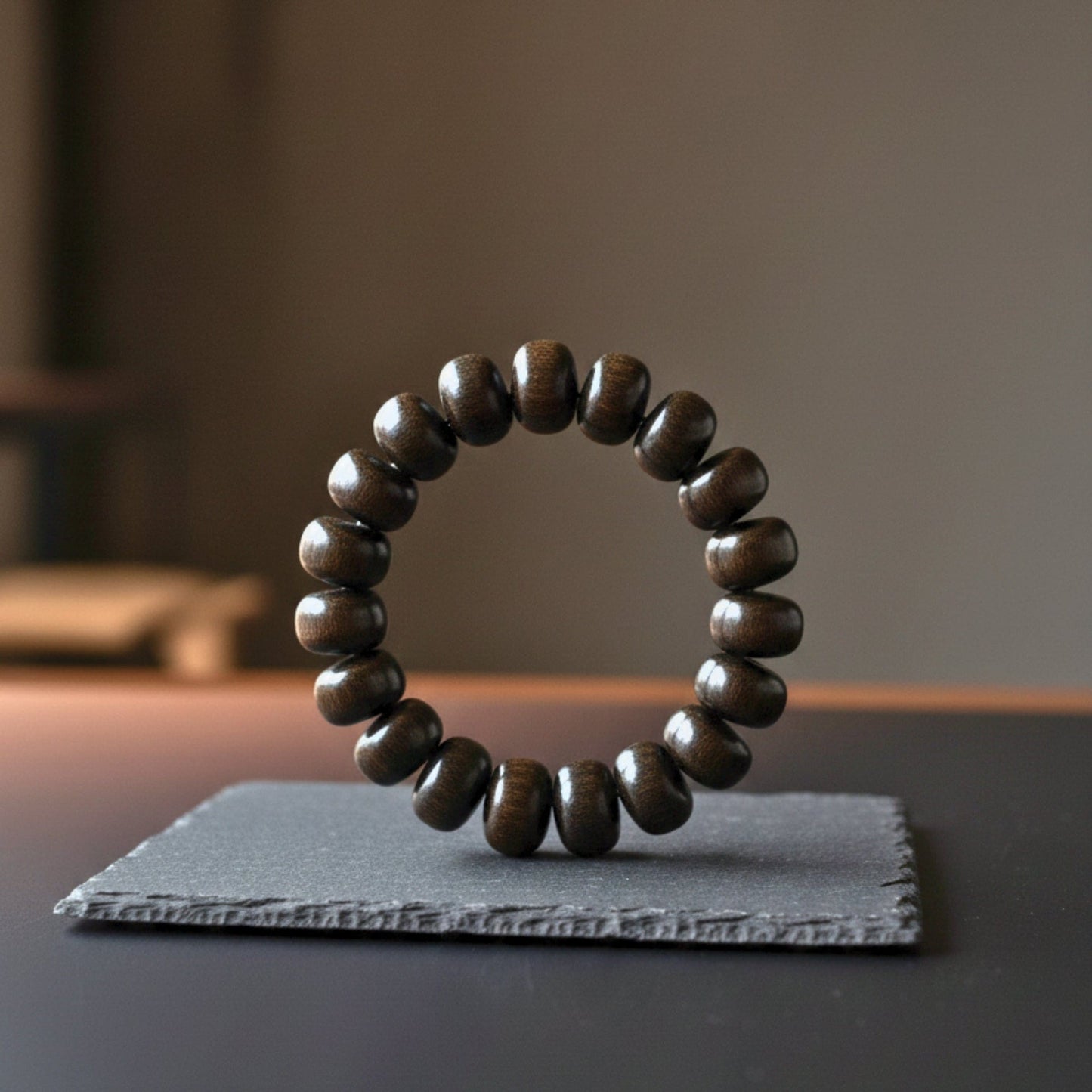 THE MEN THING Bead Bracelet OBSIDIAN CREED - 20mm Wooden Beads Bracelet with Natural Stone - Adjustable Bracelet
