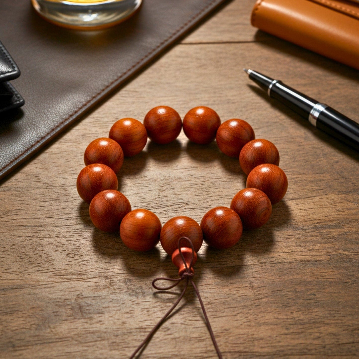 THE MEN THING Bead Bracelet ROVERE - 21mm Wooden Beads Bracelet with Natural Stone - Adjustable Bracelet