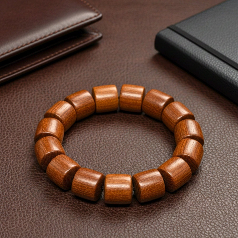 THE MEN THING Bead Bracelet RUGWOOD - 16mm Wooden Beads Bracelet with Natural Stone - Adjustable Bracelet