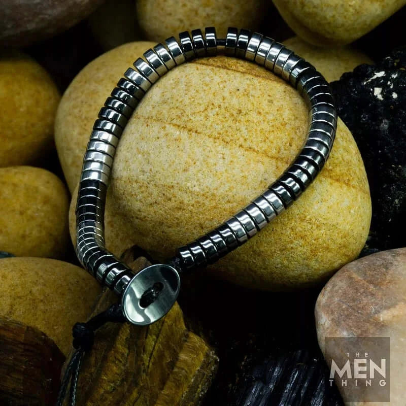 THE MEN THING Bead Bracelet SLEEK ITALY - Silver & Black Tone - Steel Bead Bracelet - Stretch Bracelet (8inch)