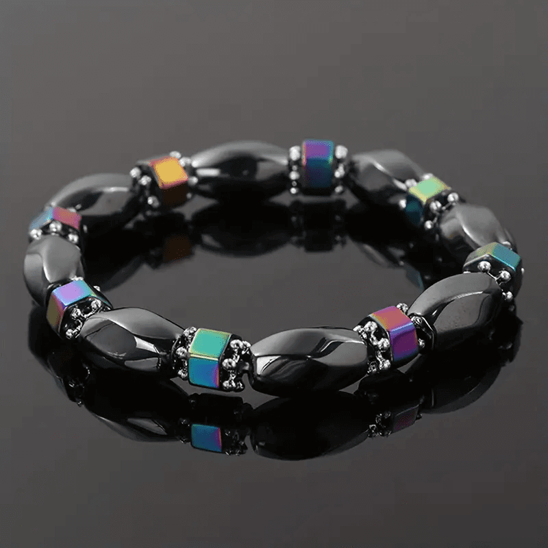 THE MEN THING Bead Bracelet SOLACE BLACK - Beads Bracelet with Natural Stone - "7" inch Stretch Bracelet for Men & Boys