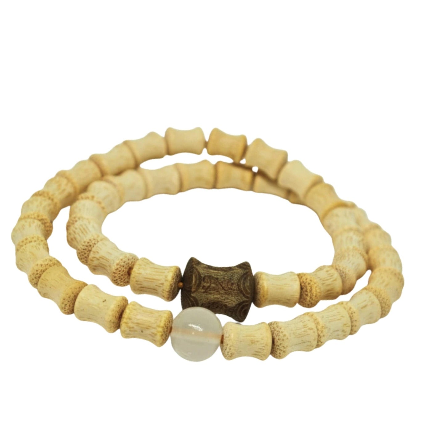 THE MEN THING Bead Bracelet SOLARA BEAD - 7mm Wooden Beads Bracelet with Natural Stone - Adjustable Bracelet