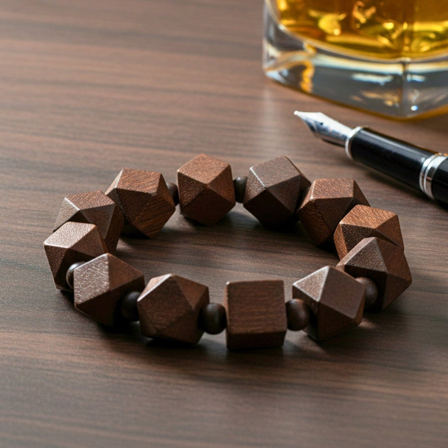 THE MEN THING Bead Bracelet SOLBARK - 16mm Wooden Beads Bracelet with Natural Stone - Adjustable Bracelet