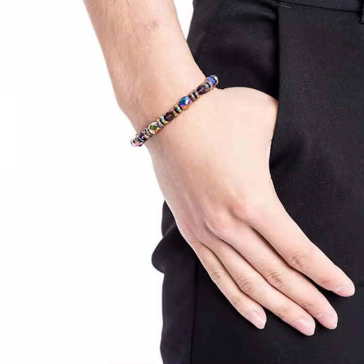 THE MEN THING Bead Bracelet SPECTRA MULTICOLOR - Beads Bracelet with Natural Stone - "7" inch Stretch Bracelet for Men & Boys