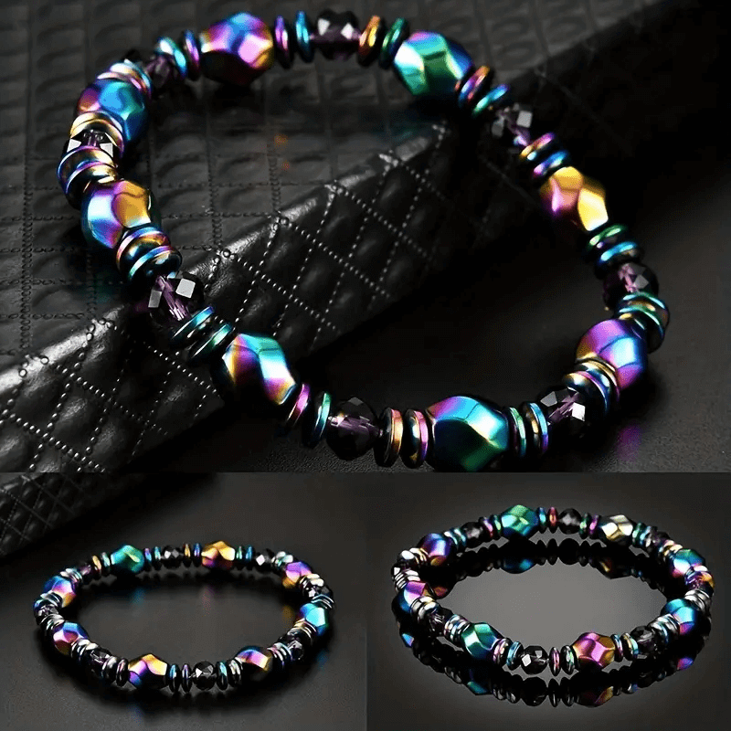 THE MEN THING Bead Bracelet SPECTRA MULTICOLOR - Beads Bracelet with Natural Stone - "7" inch Stretch Bracelet for Men & Boys