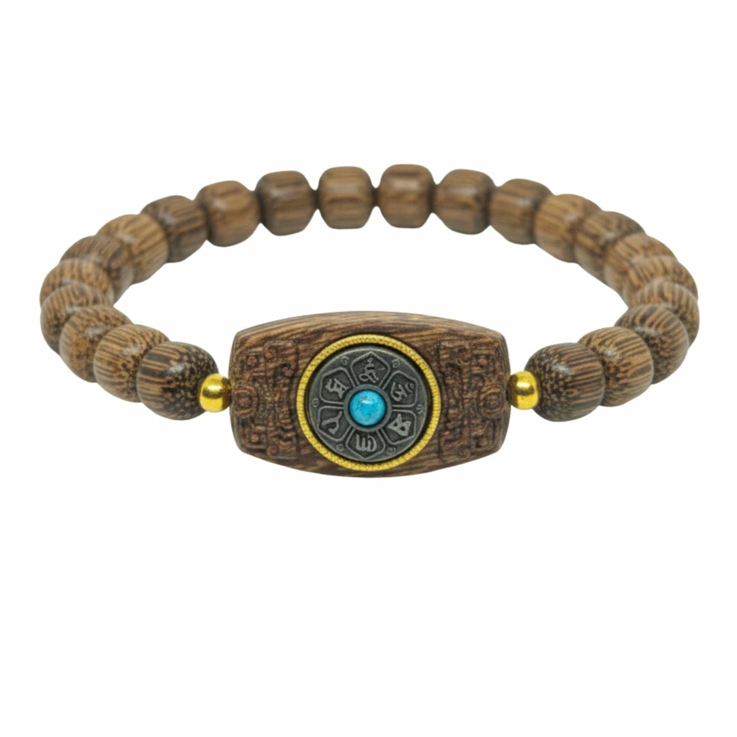 THE MEN THING Bead Bracelet TURQUOISE AMULET - 10mm Wooden Beads Bracelet with Natural Stone - Adjustable Bracelet