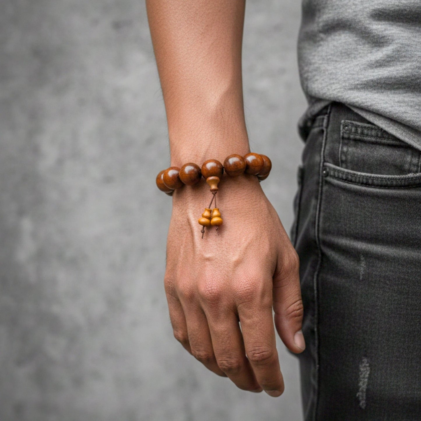 THE MEN THING Bead Bracelet WALDOR - 21mm Wooden Beads Bracelet with Natural Stone - Adjustable Bracelet