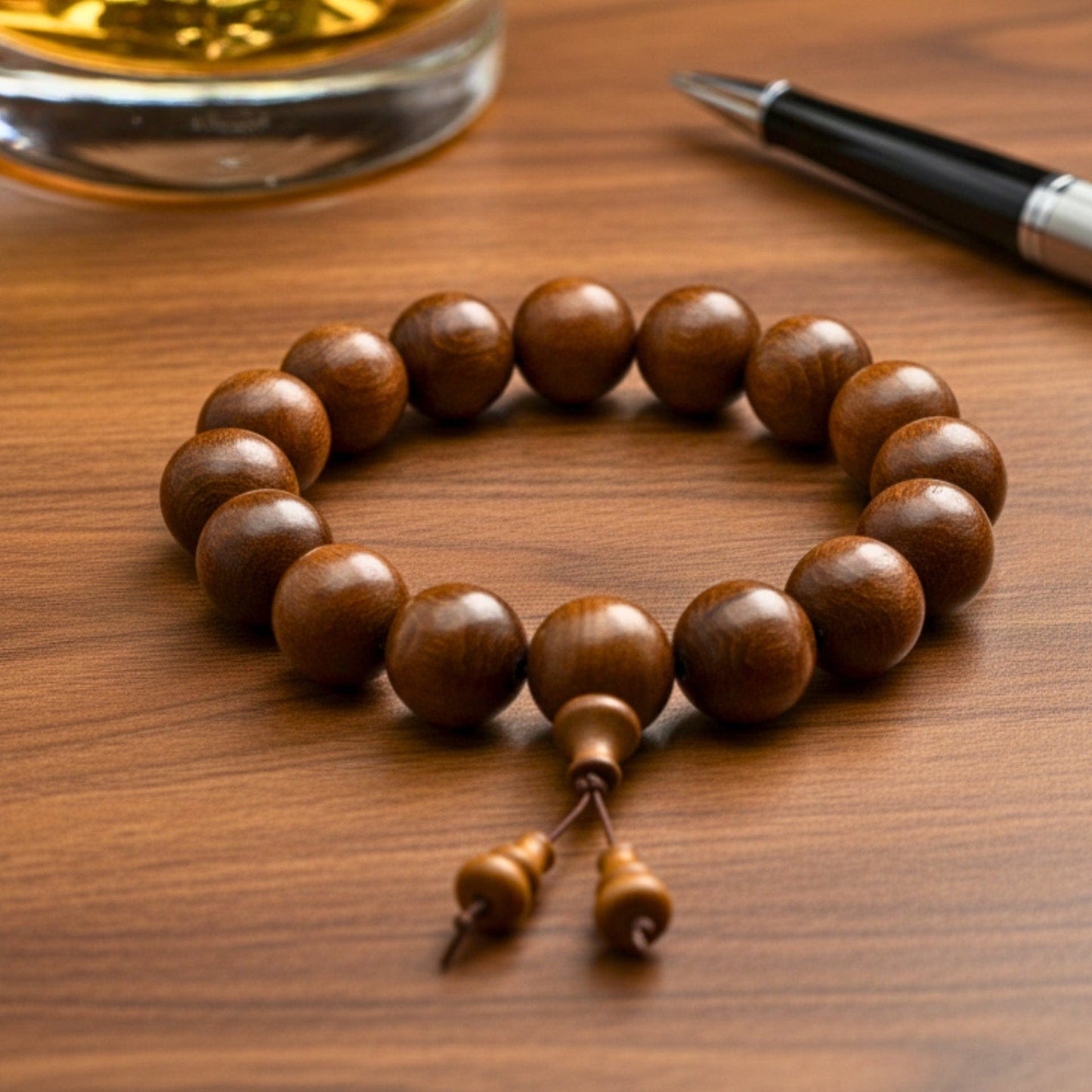THE MEN THING Bead Bracelet WALDOR - 21mm Wooden Beads Bracelet with Natural Stone - Adjustable Bracelet