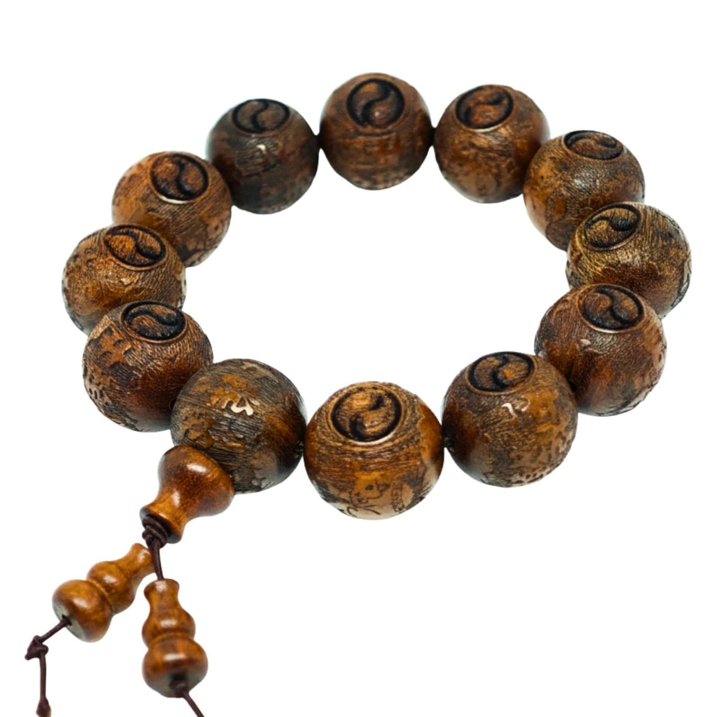 THE MEN THING Bead Bracelet YINYANG SACRED - 21mm Wooden Beads Bracelet with Natural Stone - Adjustable Bracelet