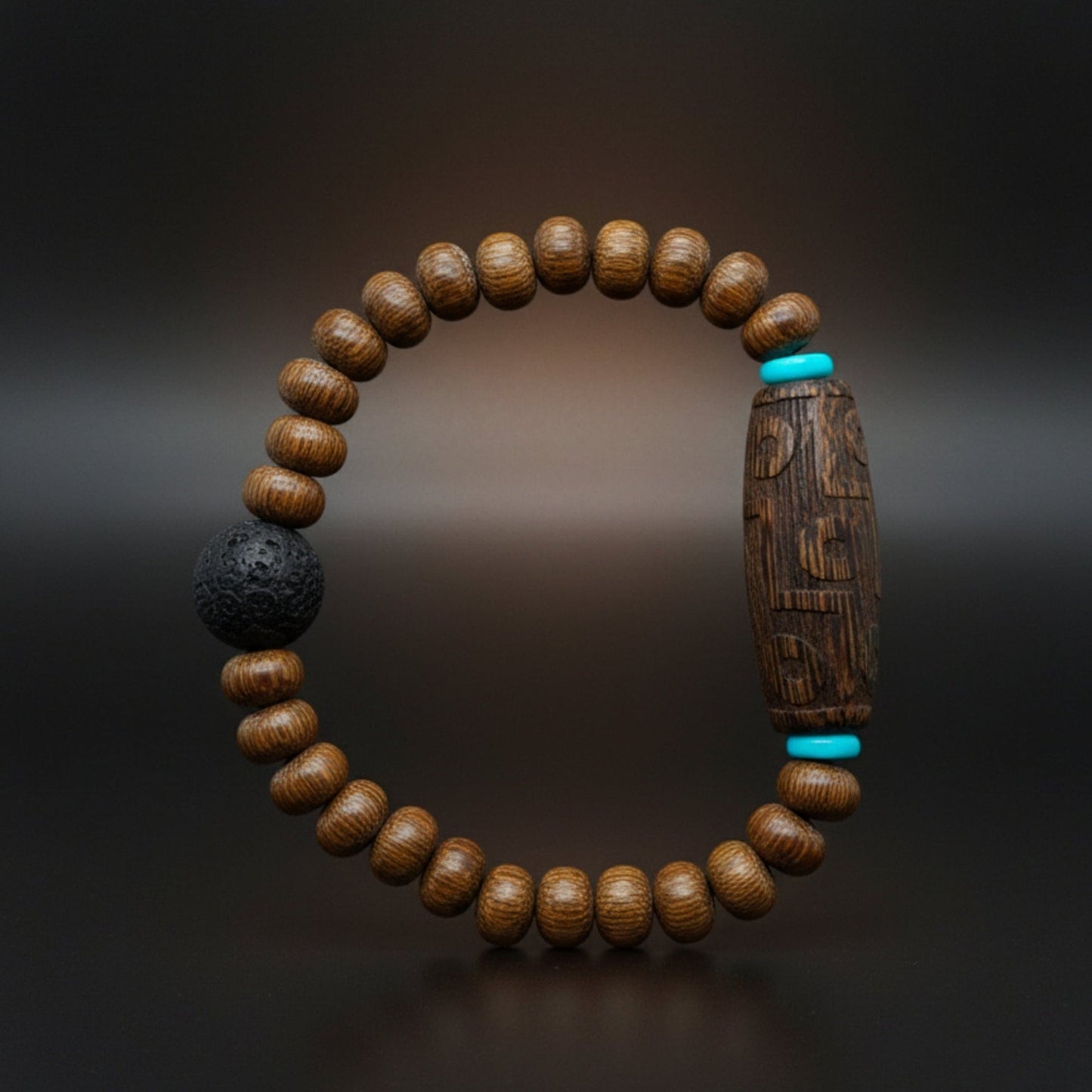 THE MEN THING Bead Bracelets LAVA SAGE - 10mm Wooden Beads Bracelet with Natural Stone - Adjustable Bracelet