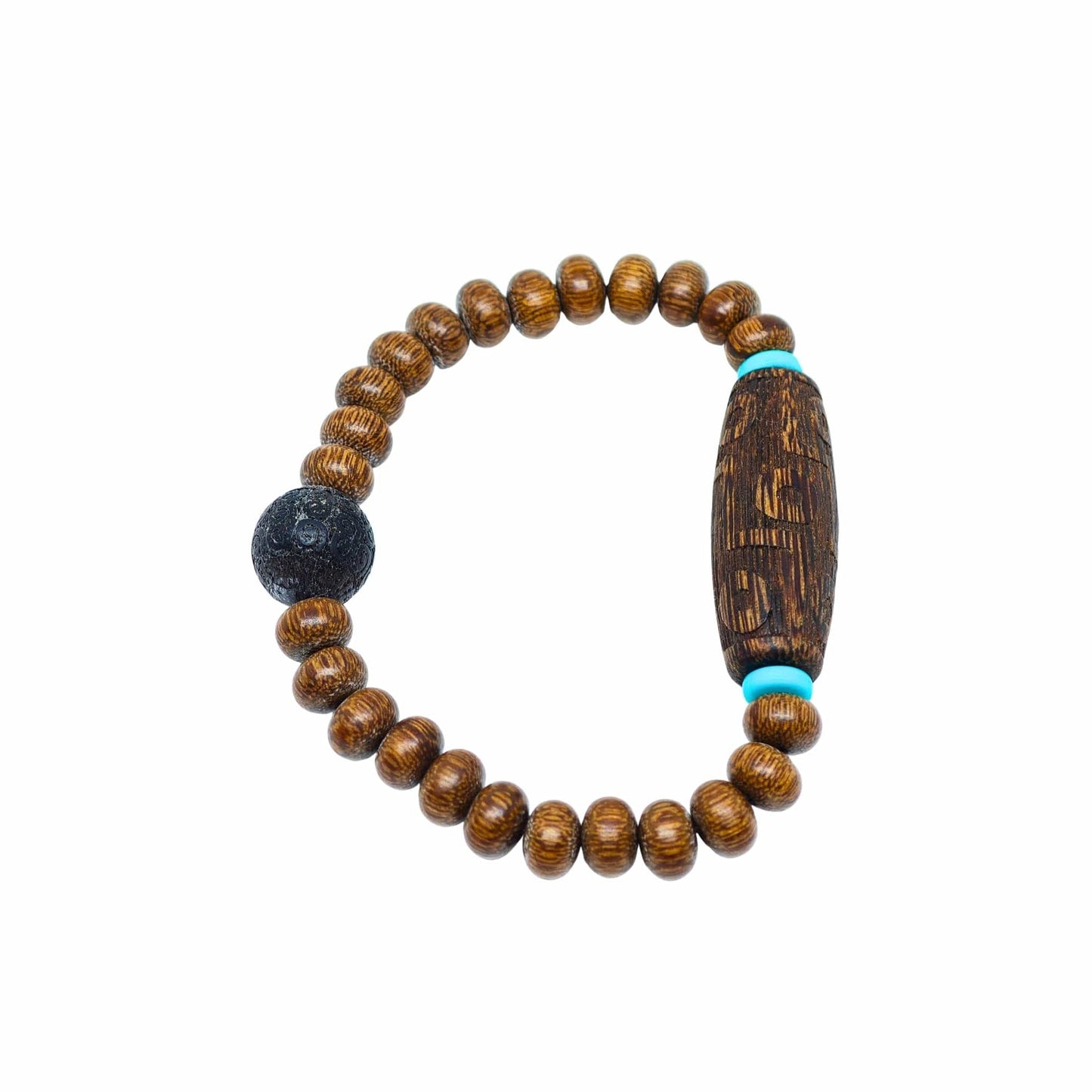 THE MEN THING Bead Bracelets LAVA SAGE - 10mm Wooden Beads Bracelet with Natural Stone - Adjustable Bracelet