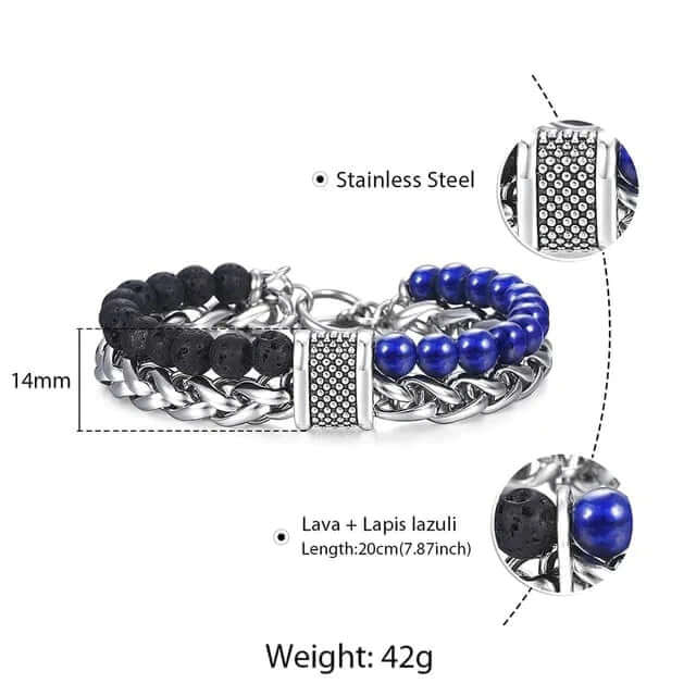 THE MEN THING Beads Bracelet BEADFUSION BLUE - Natural Beads Bracelet for Men - Become Money Magnet - Natural Volcanic Stone Colorful 7 Chakra Energy Stretch Bracelet (7inch)