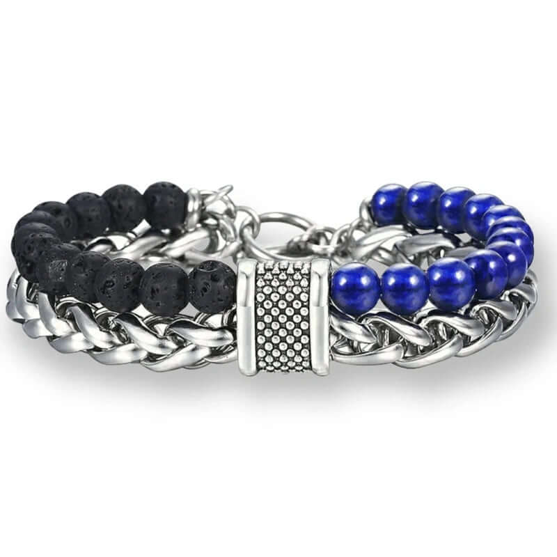 THE MEN THING Beads Bracelet BEADFUSION BLUE - Natural Beads Bracelet for Men - Become Money Magnet - Natural Volcanic Stone Colorful 7 Chakra Energy Stretch Bracelet (7inch)