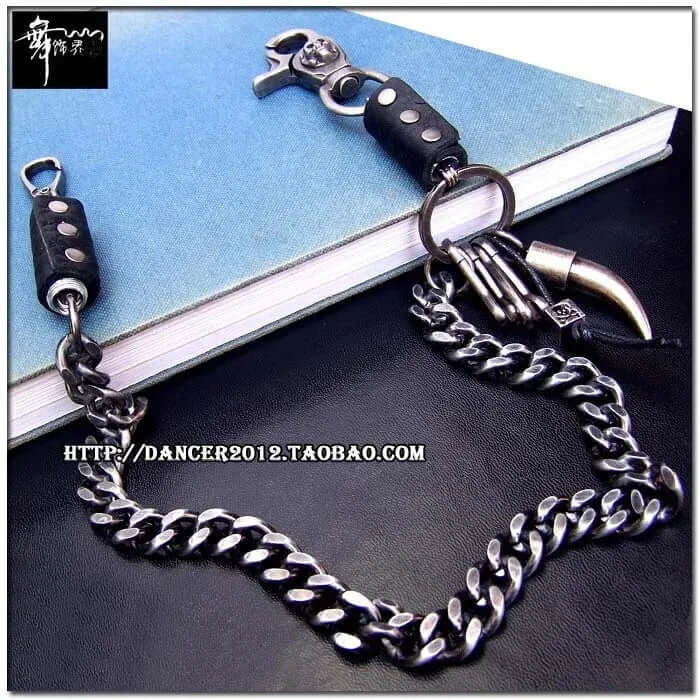 THE MEN THING Biker Fashion OX HORN BULLET CHAIN - Pure Titanium Steel Wallet Bullet Biker Jeans Chain with Lobster Clasps for Men & Boys -21 inch
