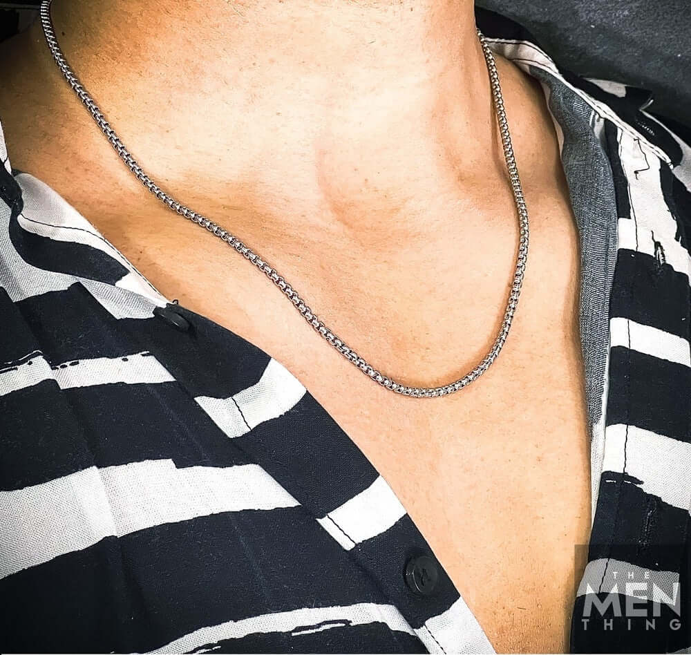 THE MEN THING Chain 26 Inch Chain - ROUNDED BOX - 3mm Chain Stainless Steel