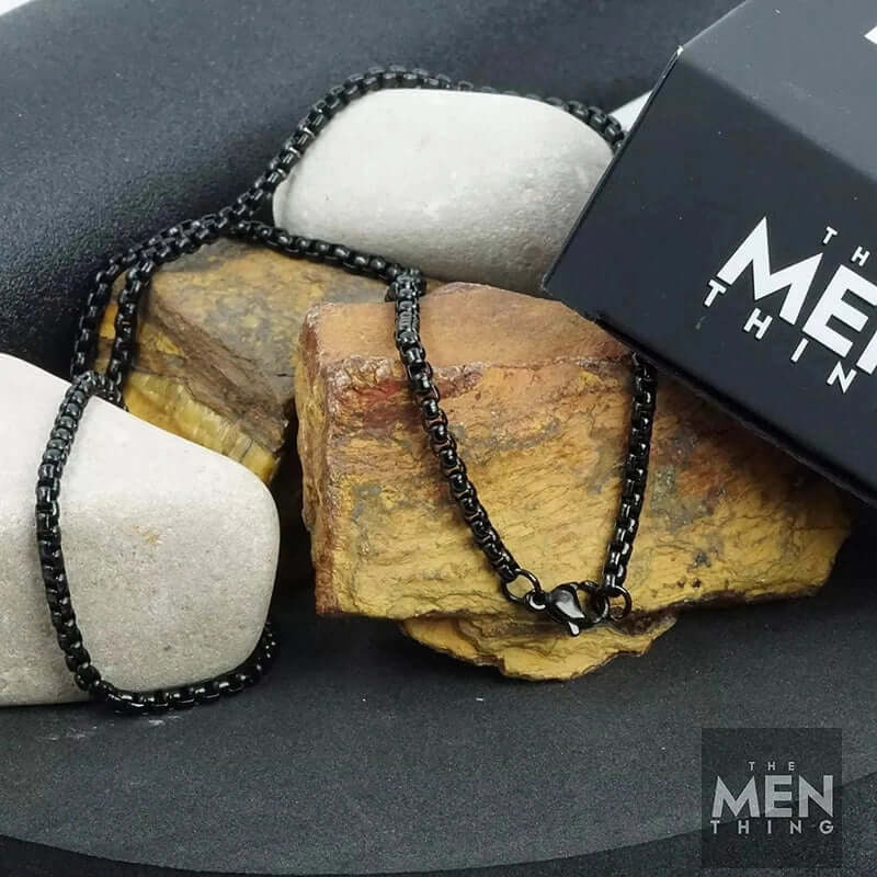 THE MEN THING Chain BLACK ROUND BOX - 3mm Chain Stainless Steel 24 inch Necklace for Men & Boys