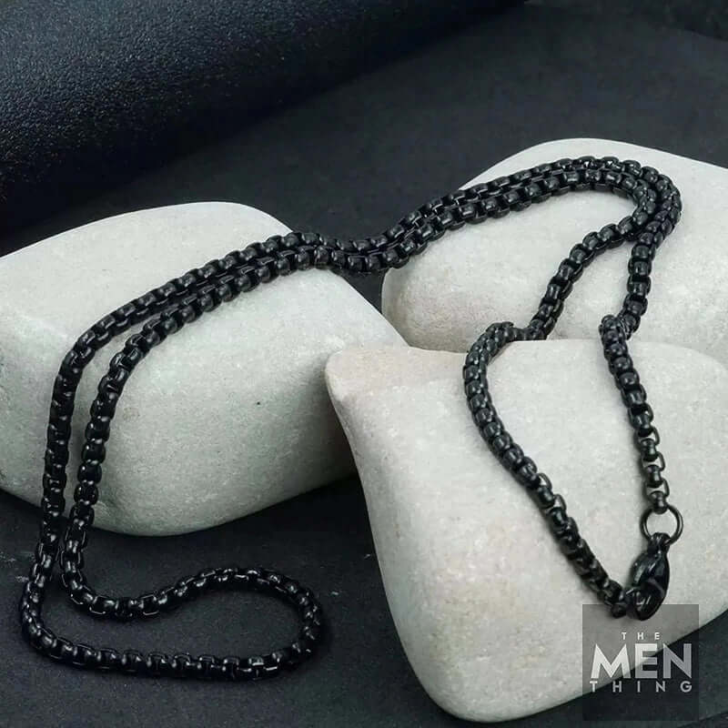 THE MEN THING Chain BLACK ROUND BOX - 3mm Chain Stainless Steel 24 inch Necklace for Men & Boys