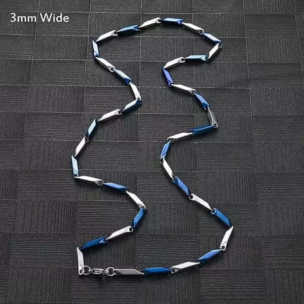 THE MEN THING Chain RICE CHAIN - Blue Silver Tone - Pure Stainless Steel 24inch - European Trending Style for Men & Boy