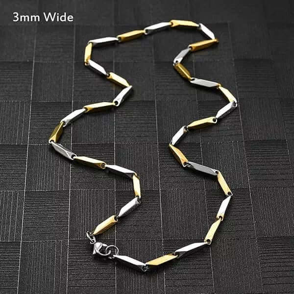 THE MEN THING Chain RICE CHAIN - Gold Silver Tone - Pure Stainless Steel 24inch - European Trending Style for Men & Boys