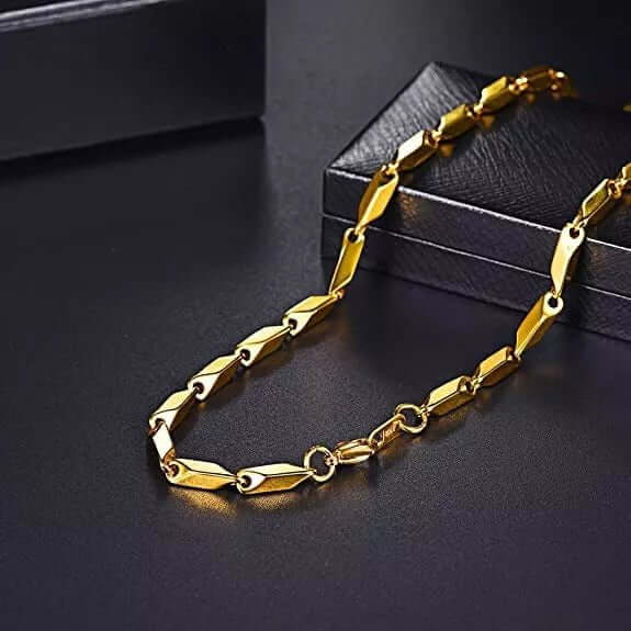 THE MEN THING Chain RICE CHAIN - Gold Tone - Pure Stainless Steel 24inch - European Trending Style for Men & Boy