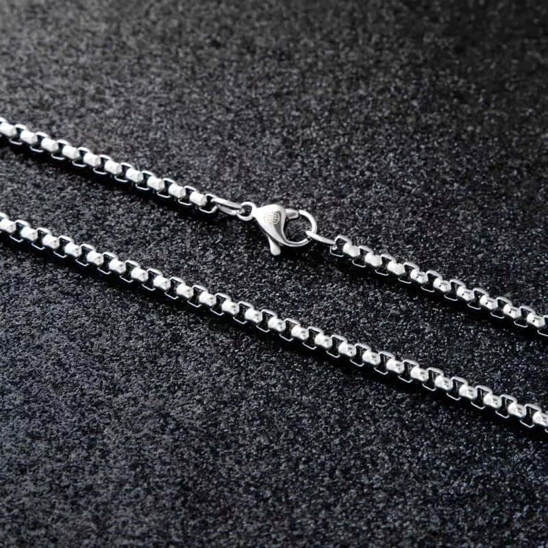 THE MEN THING Chain SILVER ROUNDED BOX - 3mm Chain Stainless Steel 18" to 32" inch Necklace for Men & Boy's