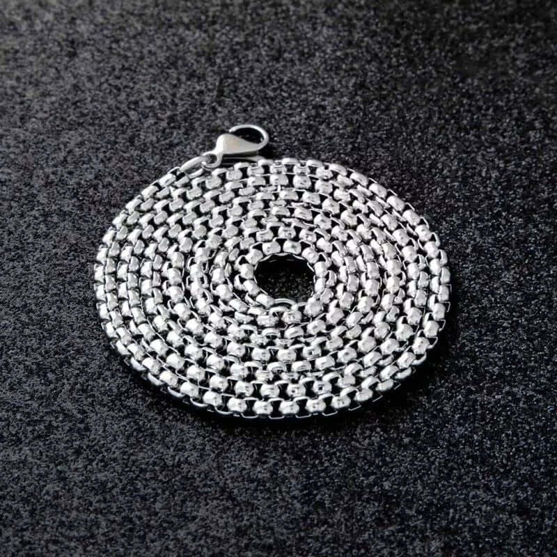 THE MEN THING Chain SILVER ROUNDED BOX - 3mm Chain Stainless Steel 18" to 32" inch Necklace for Men & Boy's
