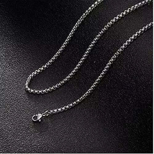THE MEN THING Chain SILVER ROUNDED BOX - 3mm Chain Stainless Steel 18" to 32" inch Necklace for Men & Boy's