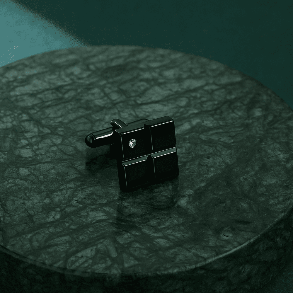 THE MEN THING Cufflinks GRID LUXE - Black Tone - Titanium Steel Cufflinks for Men and Boys