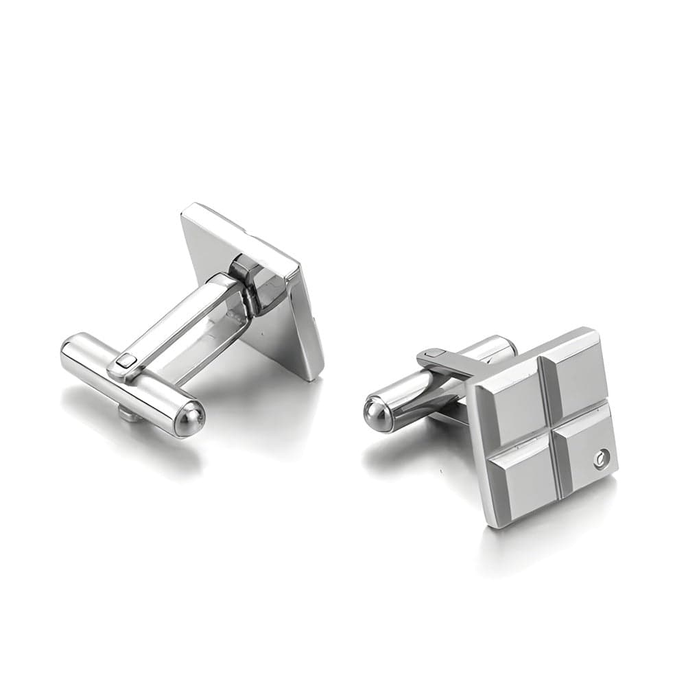 THE MEN THING Cufflinks GRID LUXE - Silver Tone - Titanium Steel Cufflinks for Men and Boys